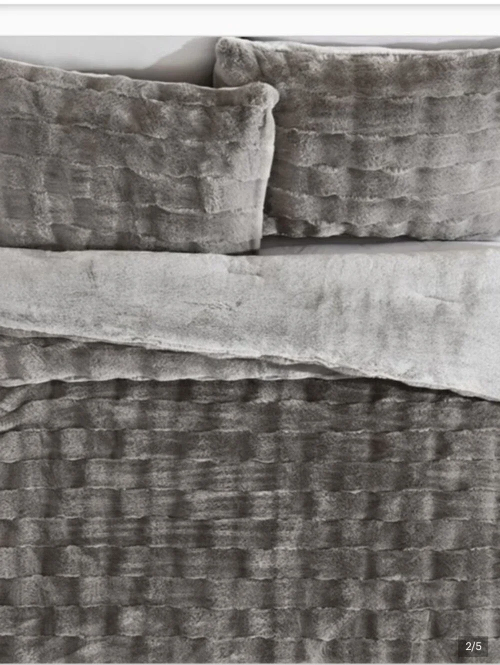 FRYE KING Luxury Bubble Faux Fur Comforter 3 Piece Set, Gray - Reversible